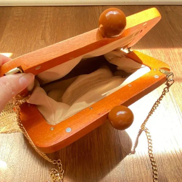 Purse; Tan, woven, Shoulder bag - Picture 7 of 9